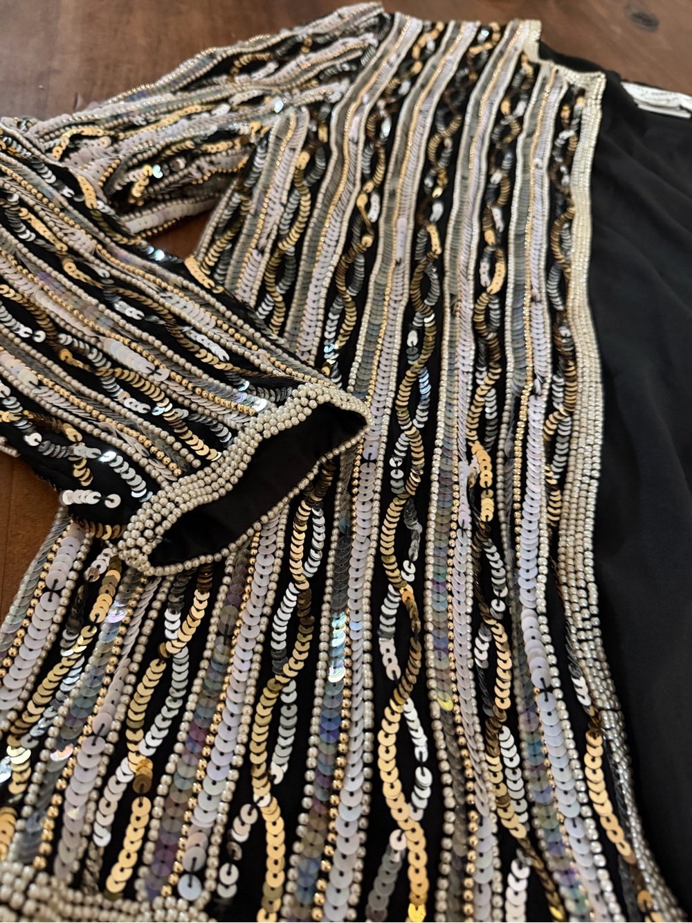 Vintage Black Sequin & Beaded Evening Blazer | Pearl Trim - Picture 5 of 11